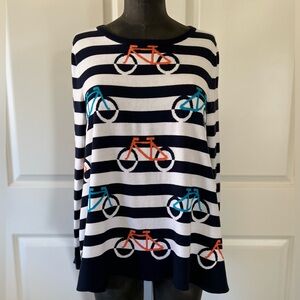 Navy & White Striped Cotton Sweater with Bicycle Print